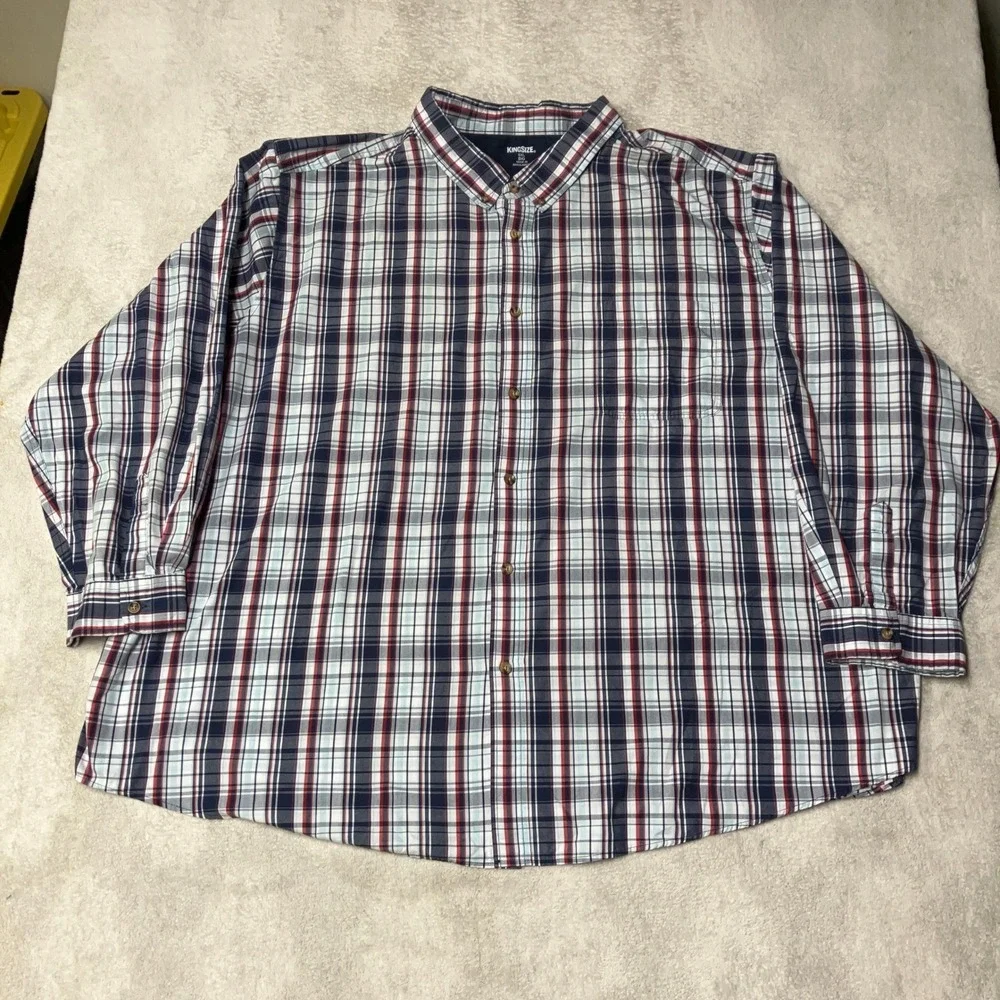 KingSize Button Up Long Sleeve Shirt Lot of 3 Geometric Plaid Mens 6XL Big